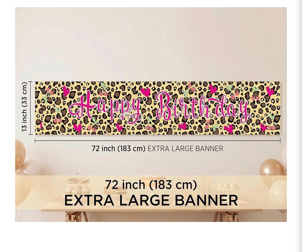 Leopard Print Happy Birthday Banner – Extra Large 72" Y2K Party Decoration