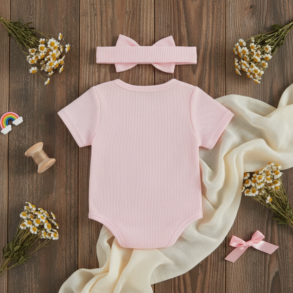 Baby Girl Duck & Daisy Ribbed Romper Set
