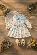 Blue Floral Baby Dress - Front Flat Lay