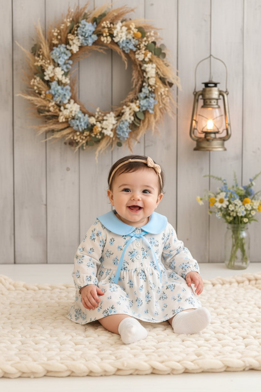 Blue Floral Baby Dress - Lifestyle