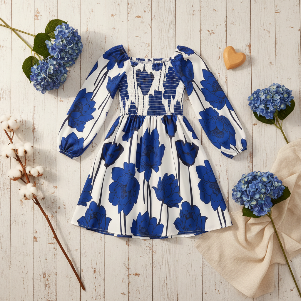 Blue Floral Smocked Dress