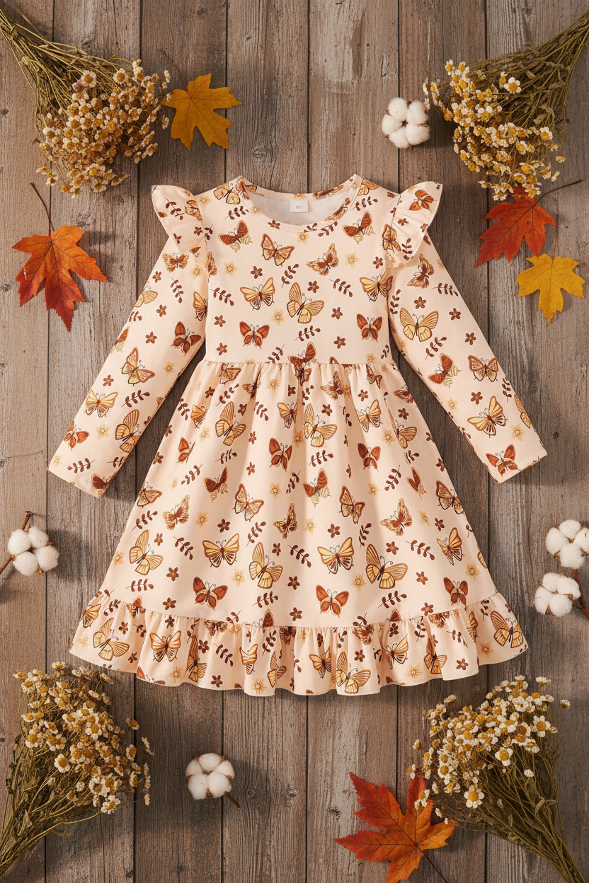 Autumn Butterfly Ruffle Dress – Girls