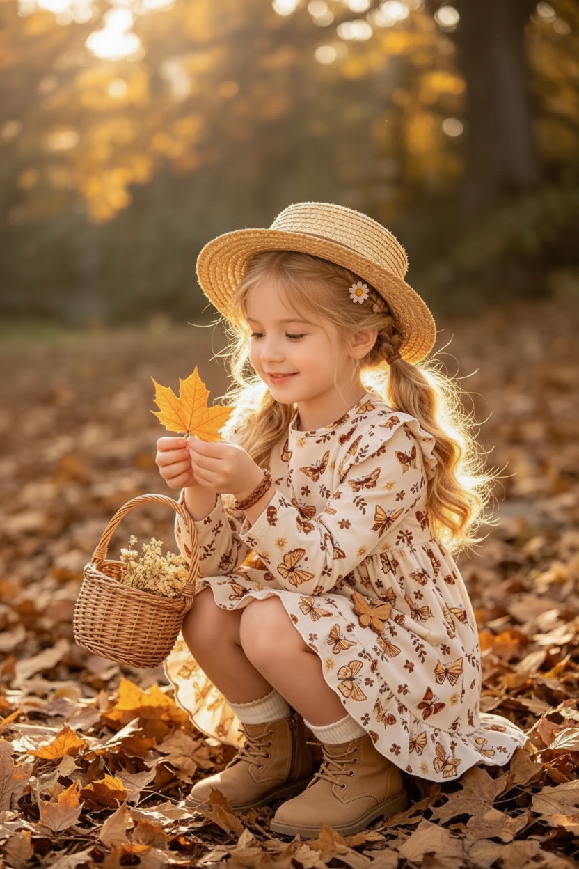 Autumn Butterfly Ruffle Dress – Girls