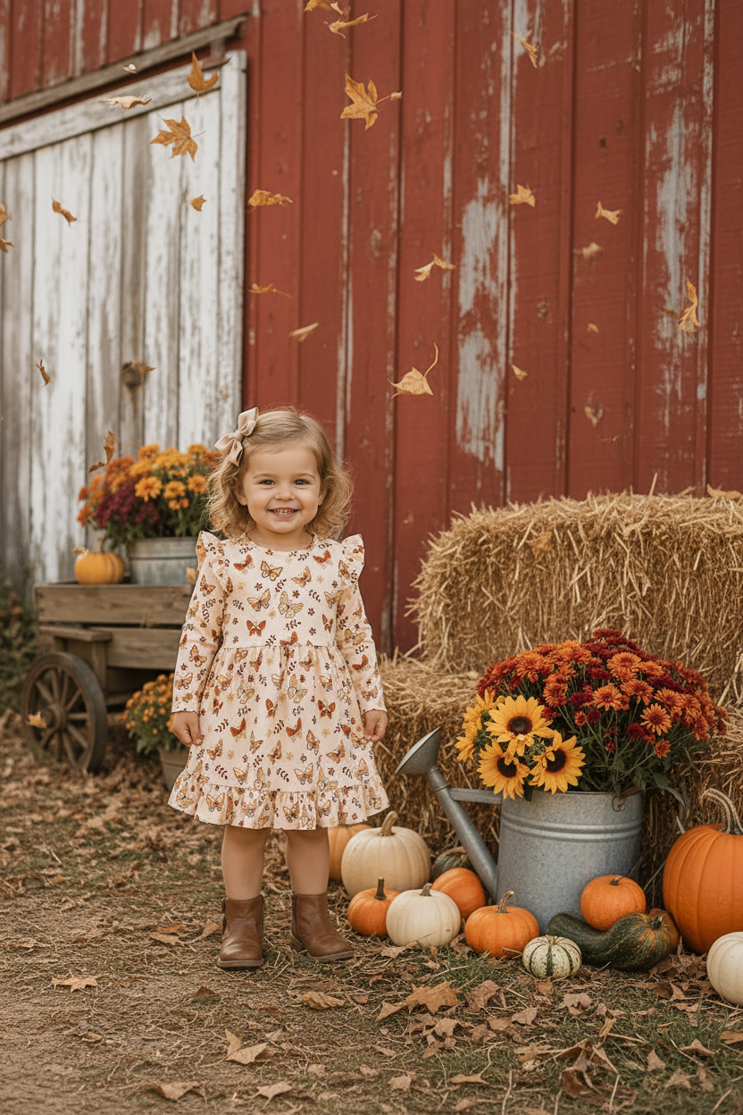 Autumn Butterfly Ruffle Dress – Girls