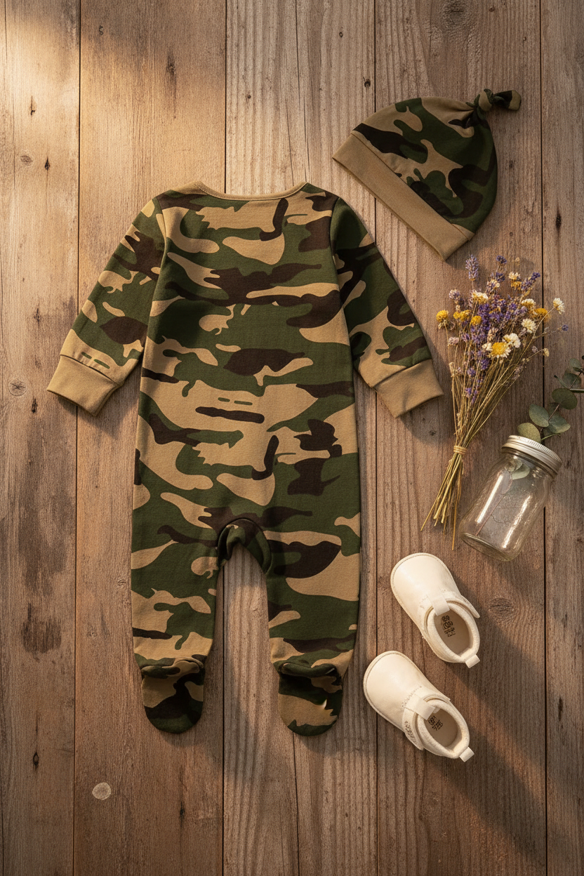 Camo Romper Farmhouse Lifestyle