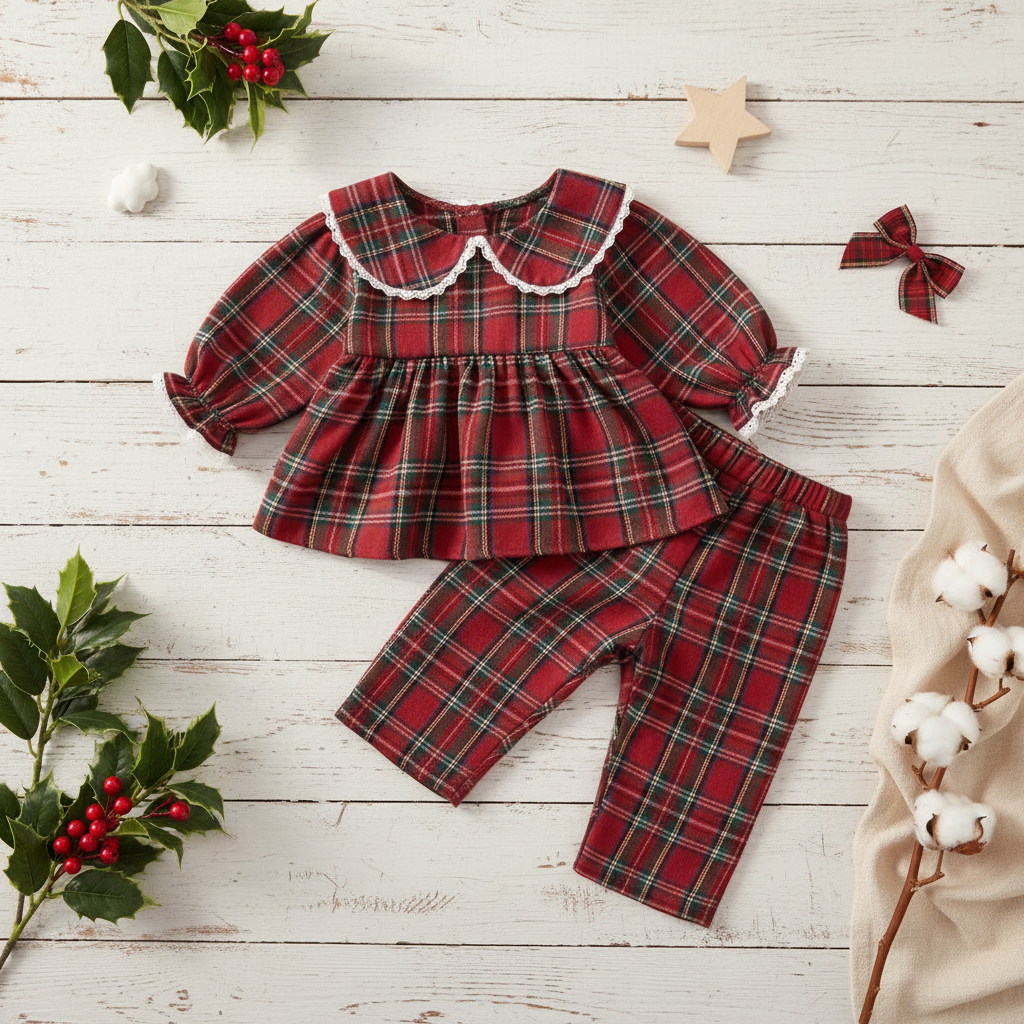 Christmas Plaid Baby Girl 2-Piece Set