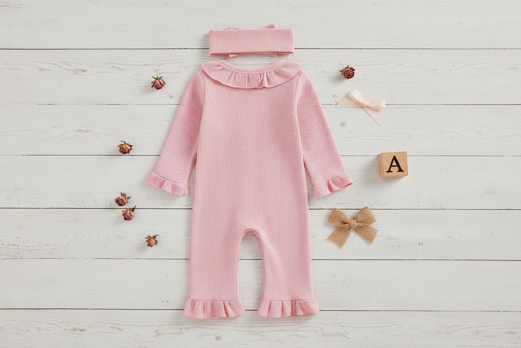 Baby Girl "Daddy's Girl" Waffle Knit Romper & Bow Headband Set – Ruffle Collar & Cuffs