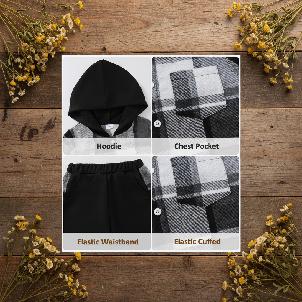 Baby Boy Plaid Hooded Shacket & Jogger 3-Piece Set