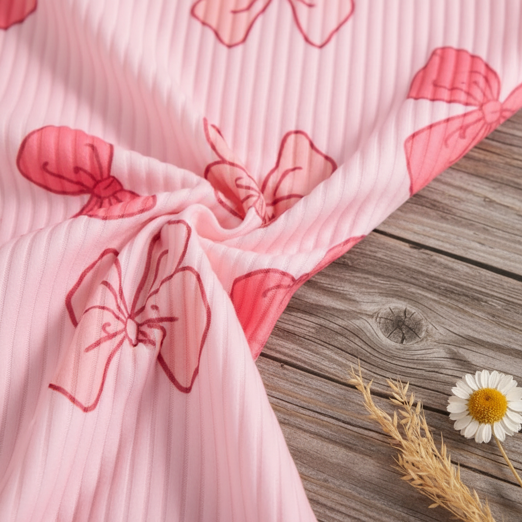Little Girls' Bow Print Ribbed 2-Piece Set – Ruffle Top & Flare Pants