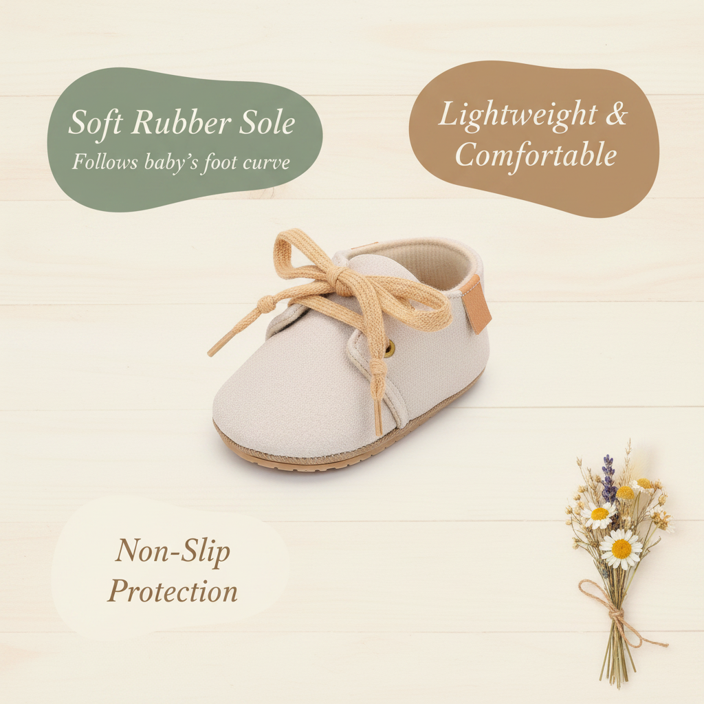 Baby Oxford Lace-Up Shoes – Non-Slip Soft Sole First Walker Shoes