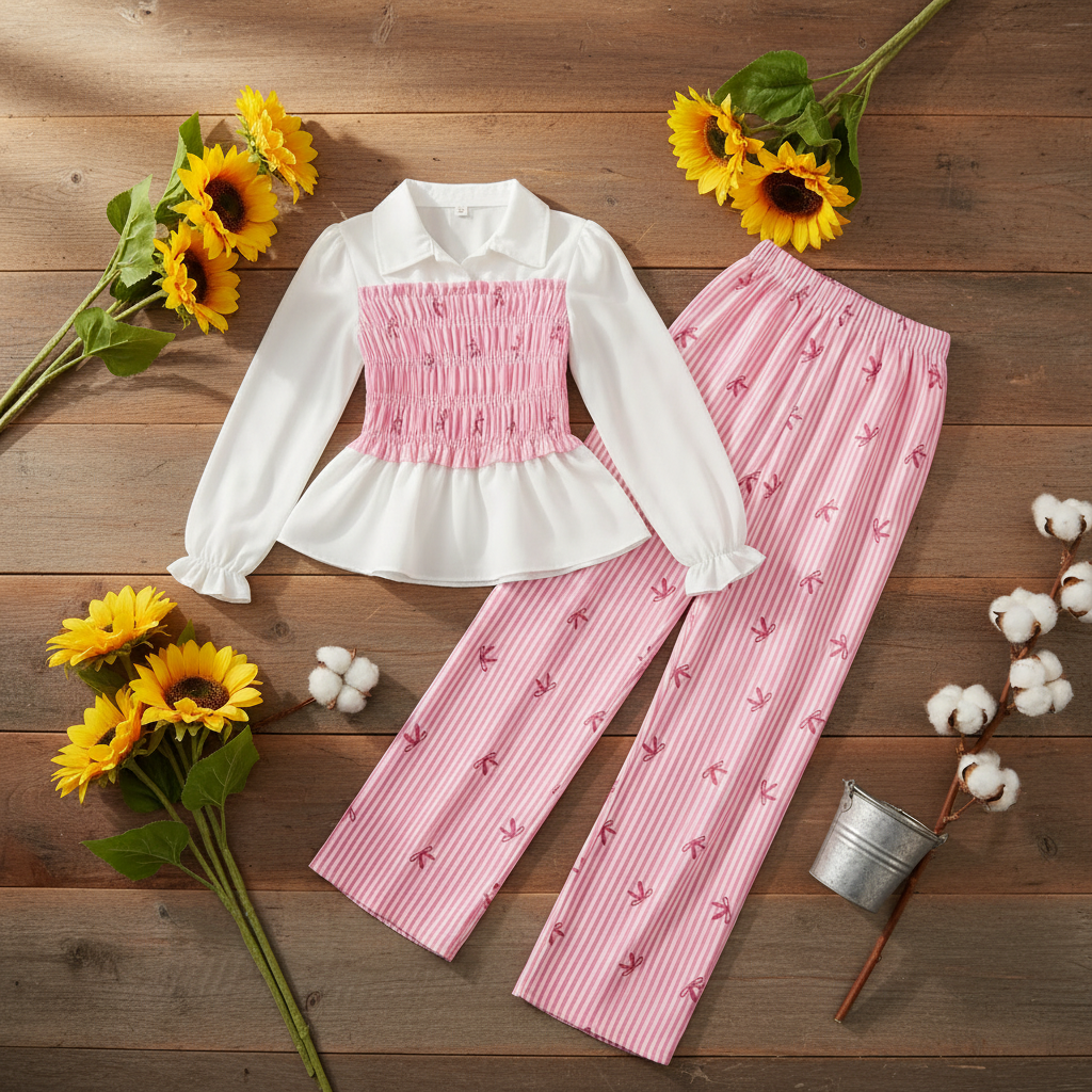 Flat Lay – Pink Bow Girls Set