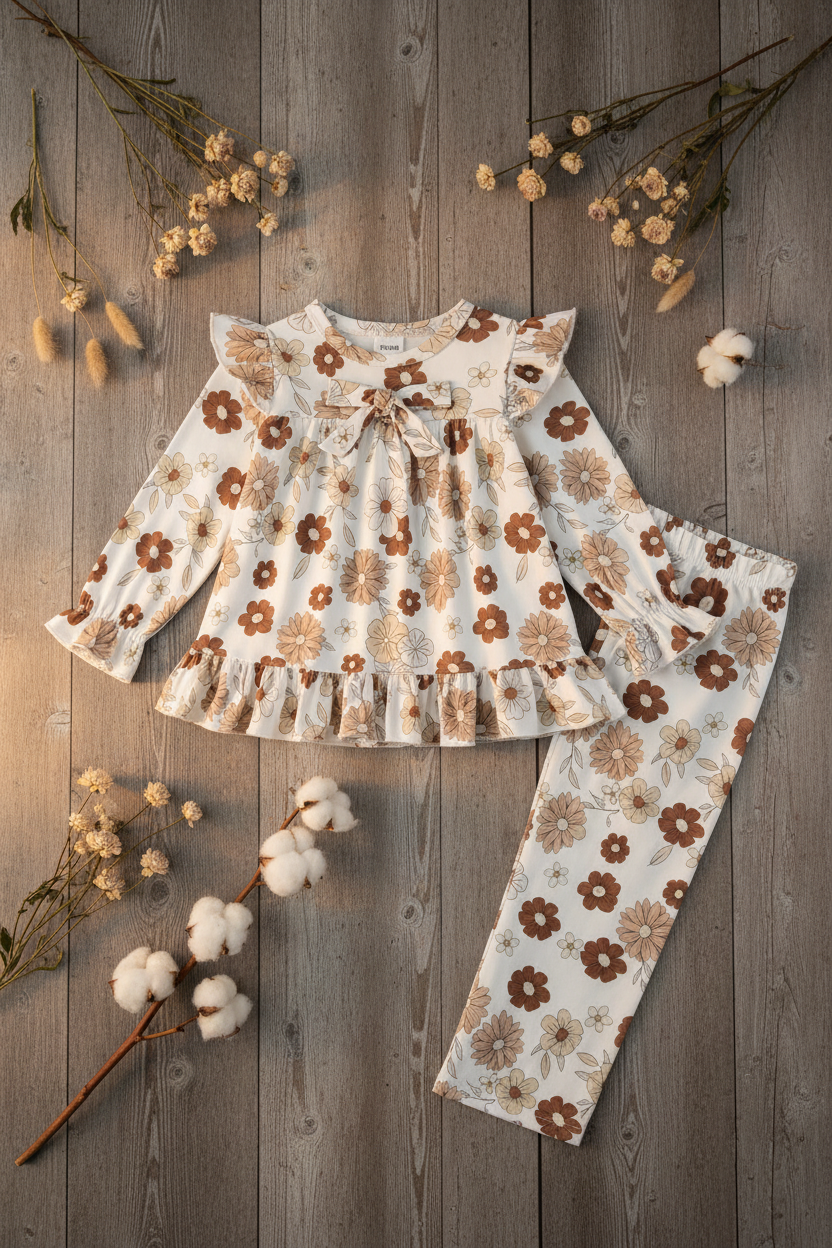 Baby Girl Boho Floral Ruffle Top & Leggings Set