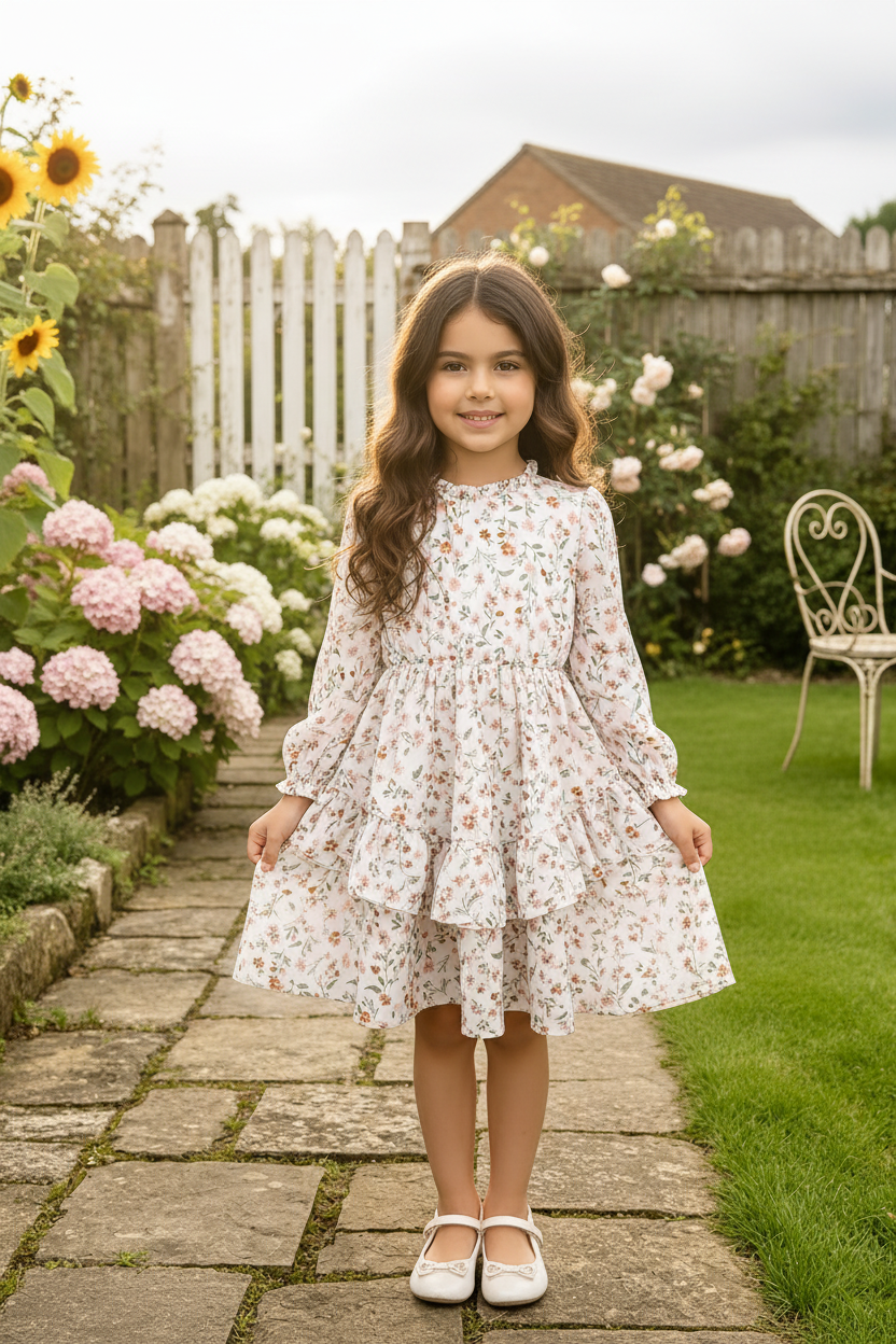 Girls Floral Chiffon Tiered Dress