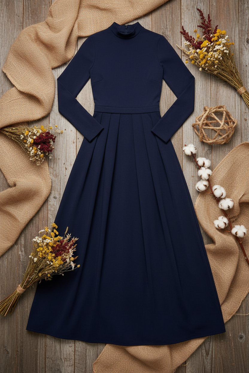 Girls Navy Long Sleeve Maxi Dress with Pockets