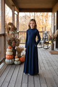 Girls Navy Long Sleeve Maxi Dress with Pockets
