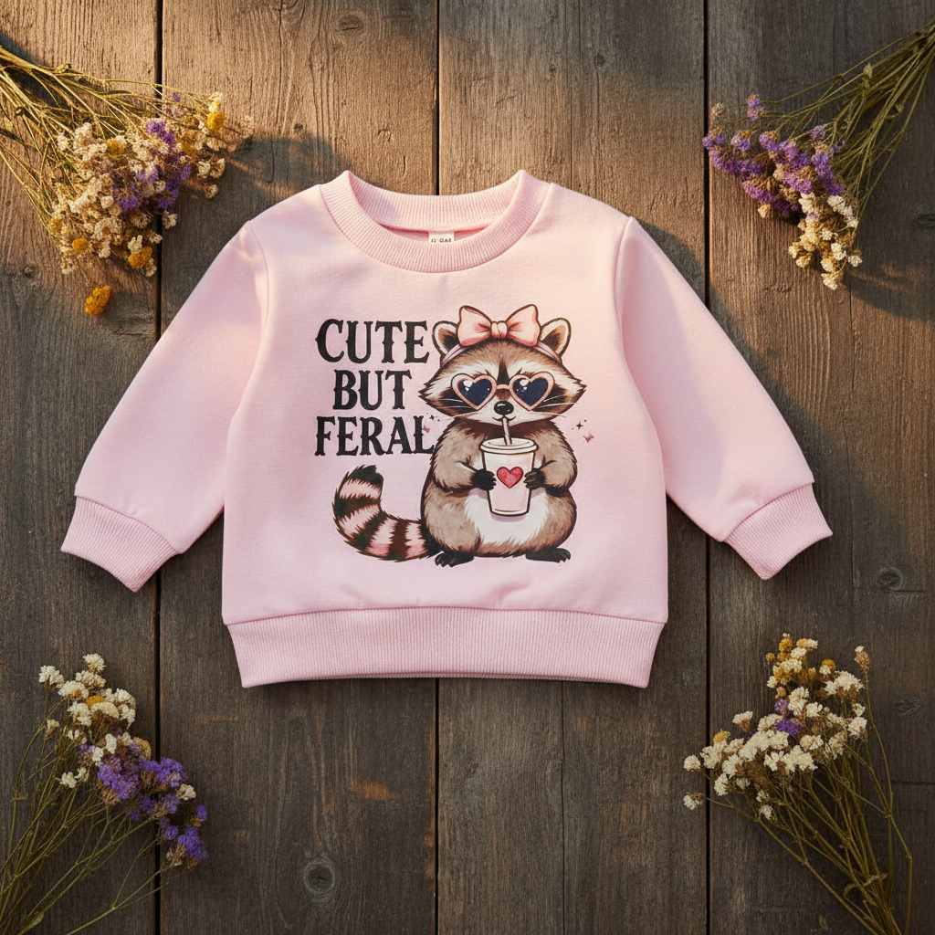 Cute But Feral Baby Girl Sweatshirt & Jogger Set