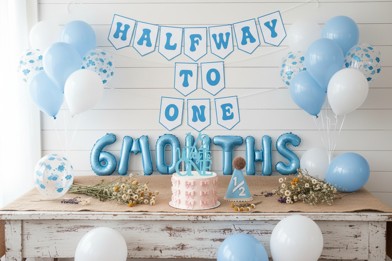 Halfway to One – Baby Boy 6 Month Birthday Decoration Set