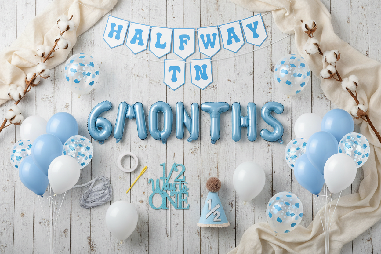 Halfway to One – Baby Boy 6 Month Birthday Decoration Set