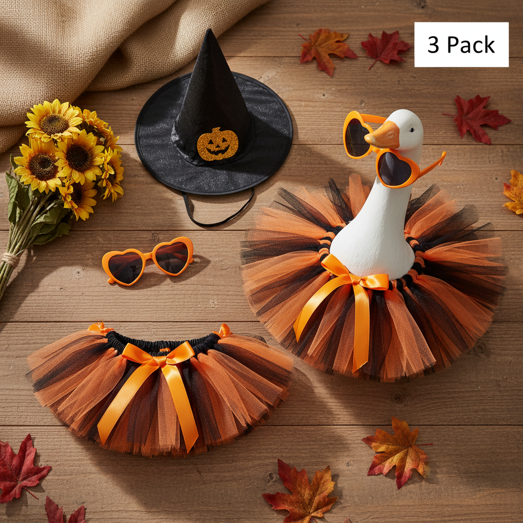 Halloween Goose Costume – 3-Piece Witch Set with Tutu Skirt, Witch Hat & Heart Sunglasses