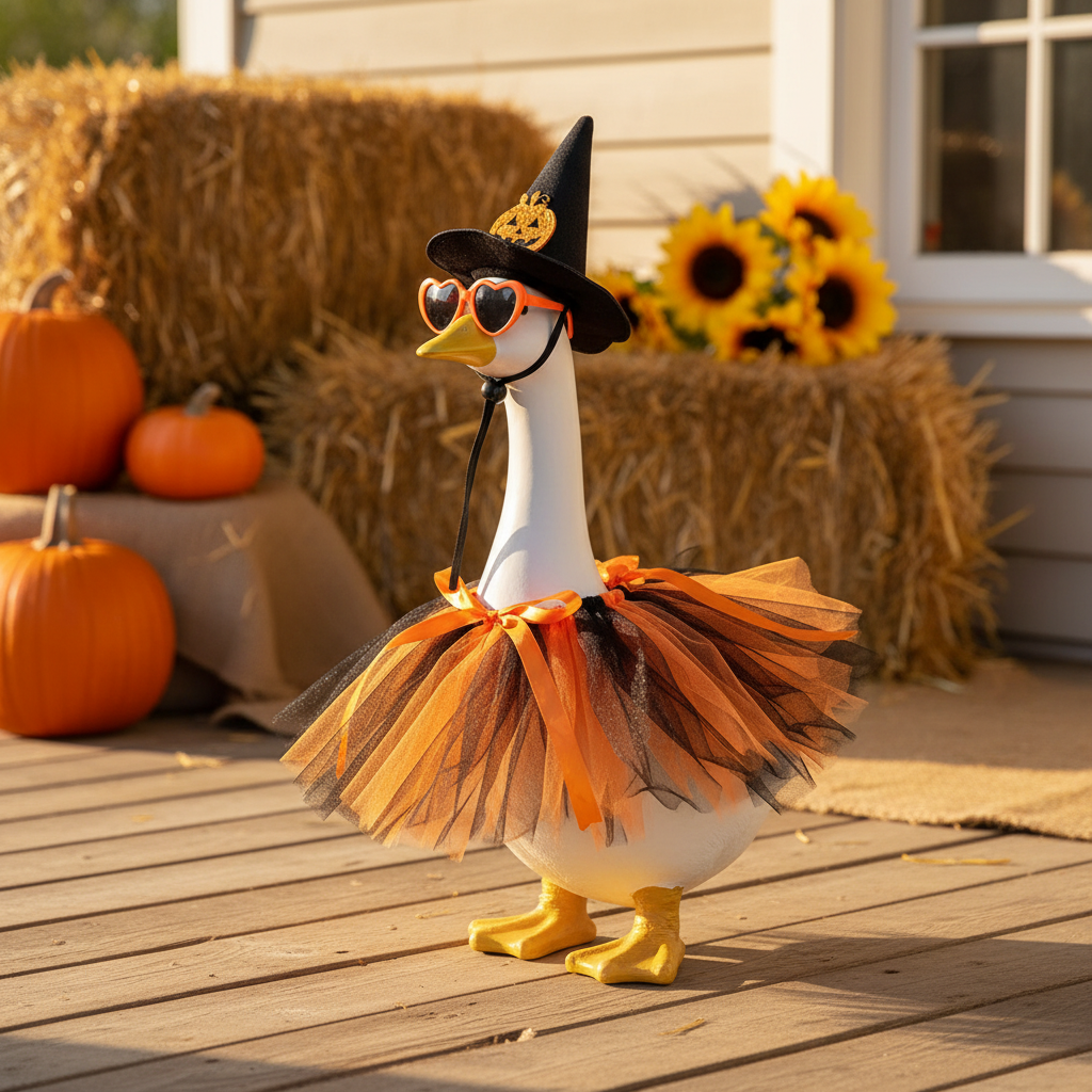 Halloween Goose Costume – 3-Piece Witch Set with Tutu Skirt, Witch Hat & Heart Sunglasses