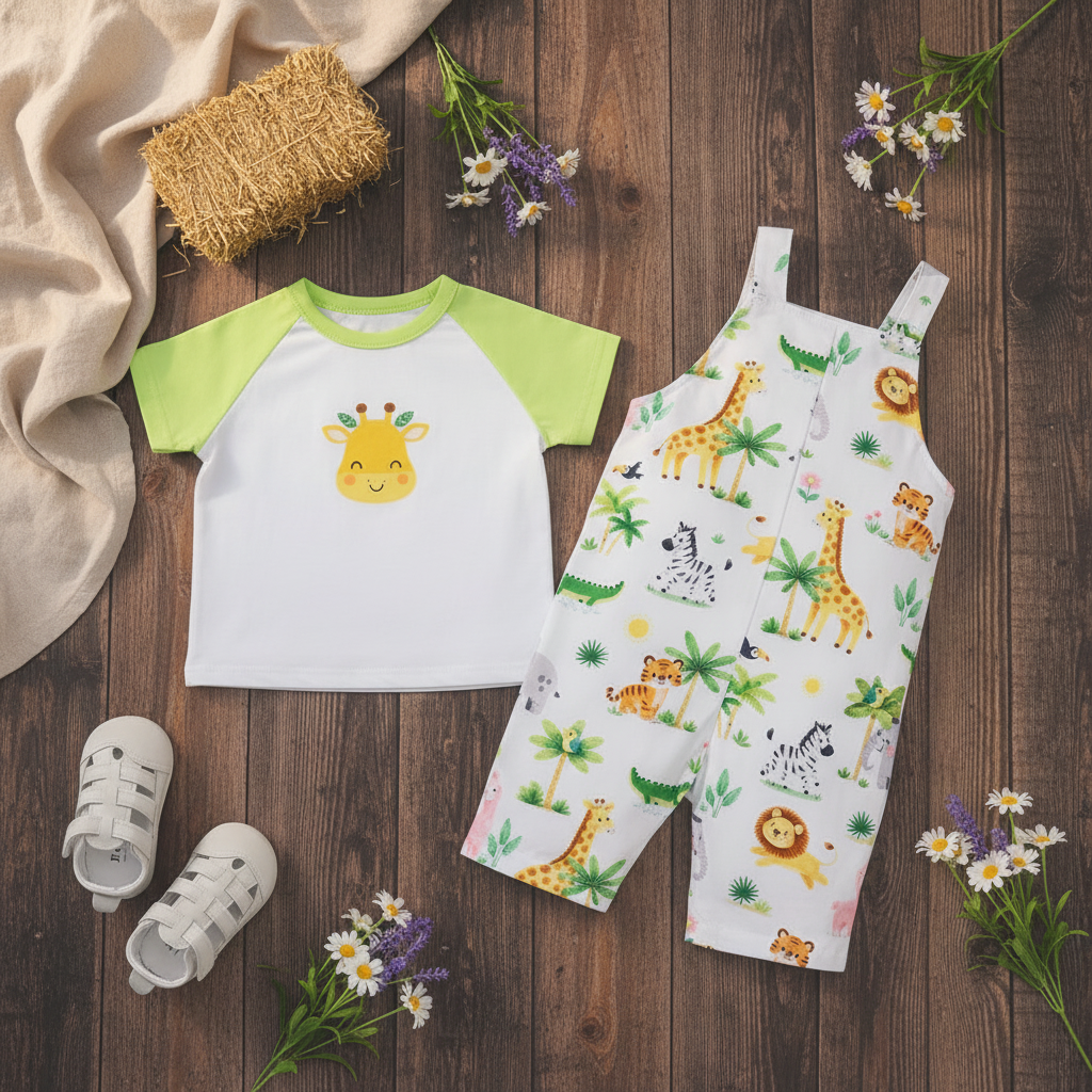 Safari Jungle 2-Piece Baby Set (Overalls + Tee)