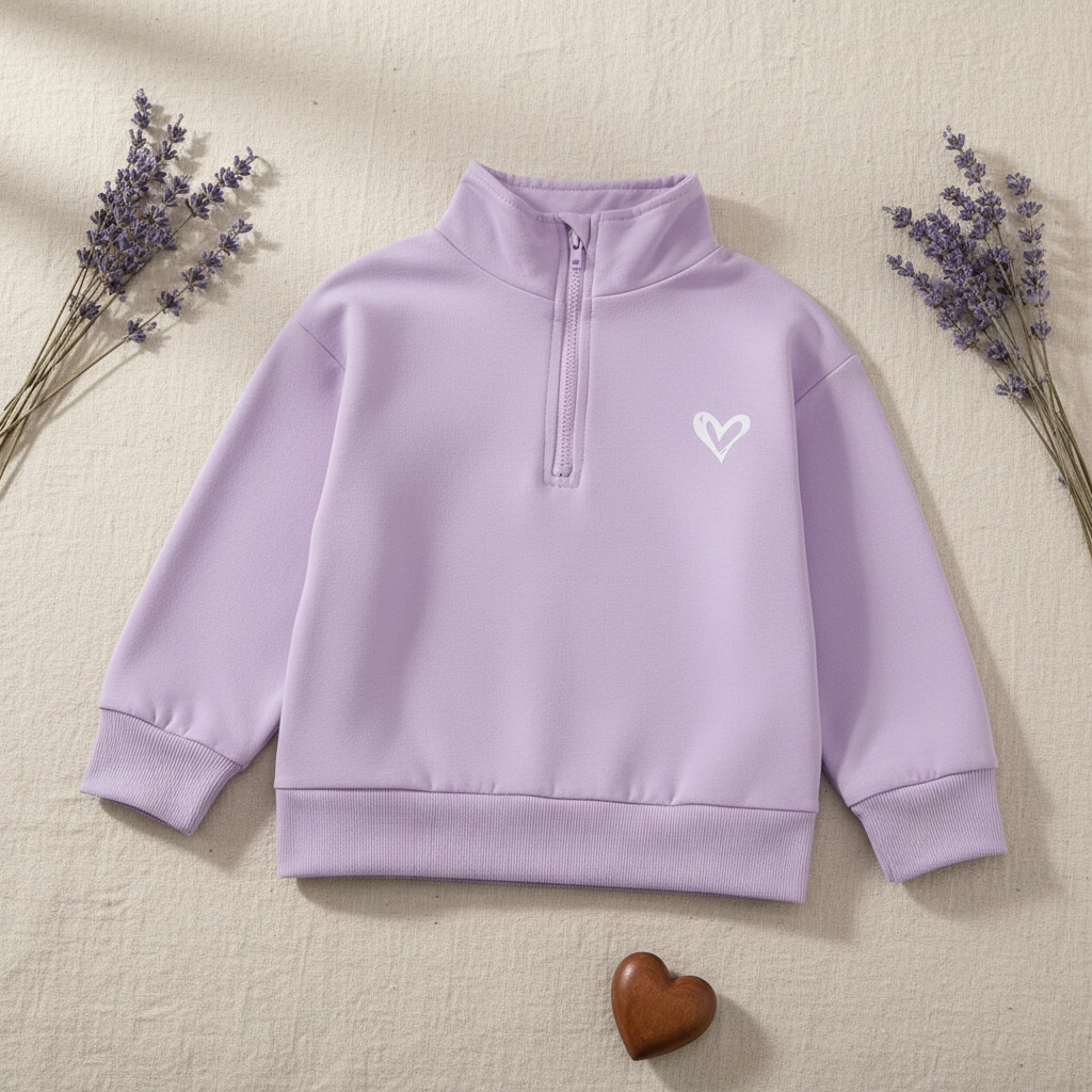 Lavender Heart Half-Zip Sweatsuit Set