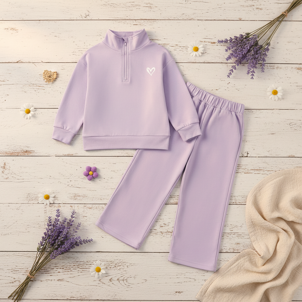 Lavender Heart Half-Zip Sweatsuit Set