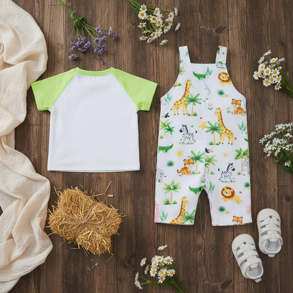 Safari Jungle 2-Piece Baby Set (Overalls + Tee)