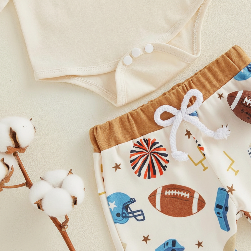 Baby "My First Game Day" 3-Piece Football Set – Bodysuit, Jogger Pants & Knotted Hat