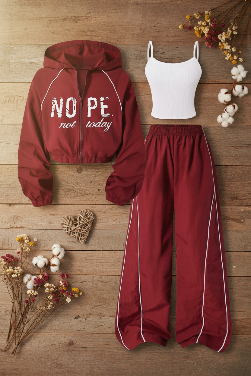 Girls 'Nope. Not Today.' Zip-Up Hoodie & Wide Leg Pants 3-Piece Set