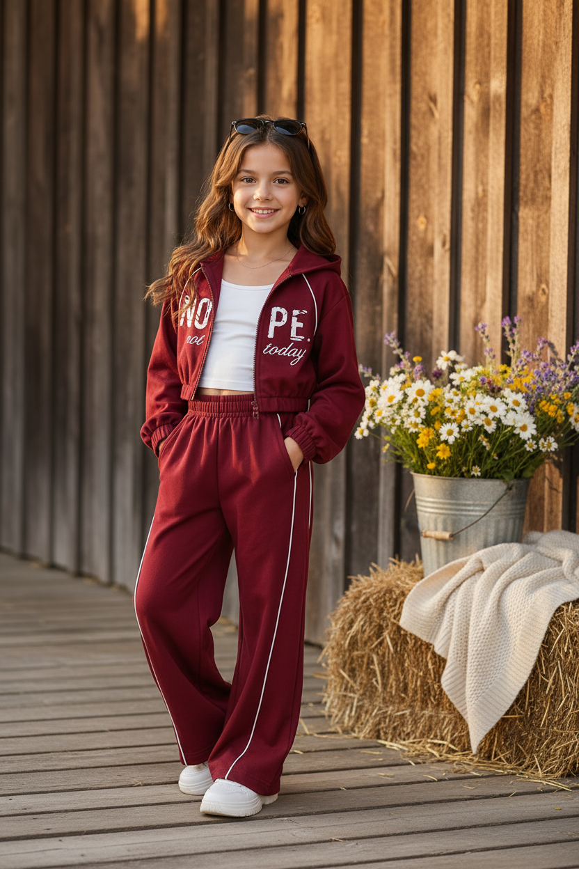 Girls 'Nope. Not Today.' Zip-Up Hoodie & Wide Leg Pants 3-Piece Set