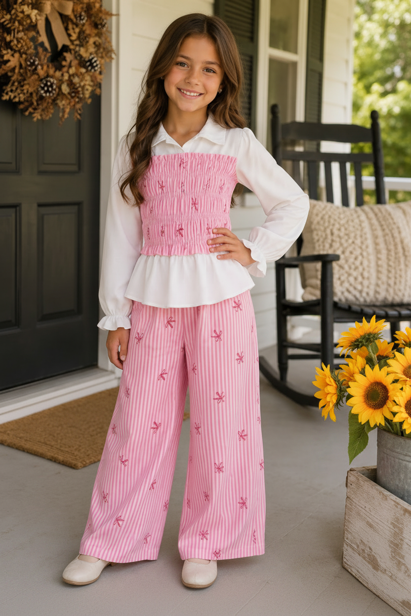 Pink Bow Girls Set – Farmhouse Style