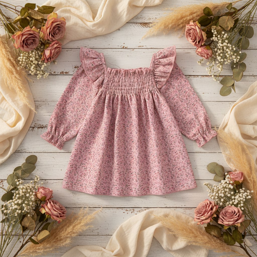 Pink Floral Smocked Dress