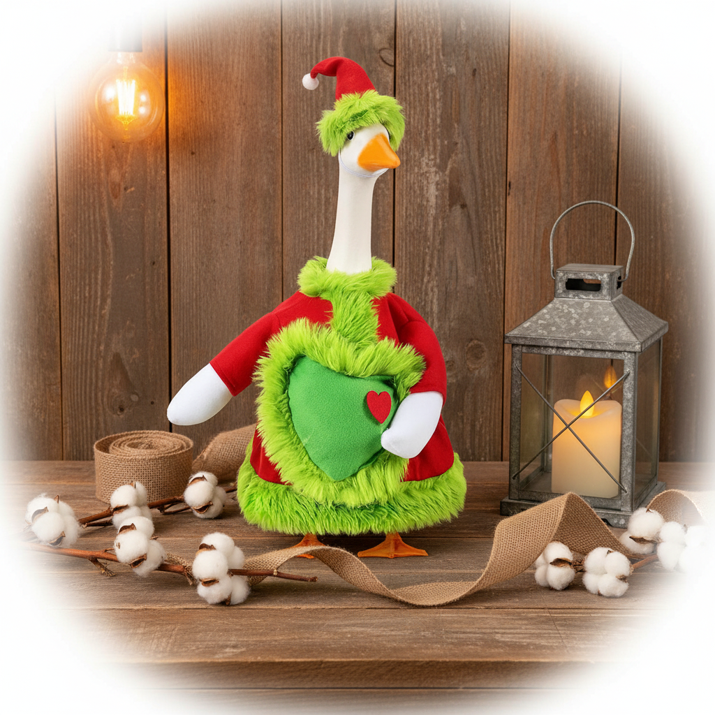 Christmas Goose Costume – Green Monster Holiday Outfit with Santa Hat & Heart for Porch Lawn Goose