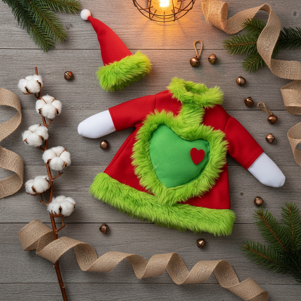 Christmas Goose Costume – Green Monster Holiday Outfit with Santa Hat & Heart for Porch Lawn Goose