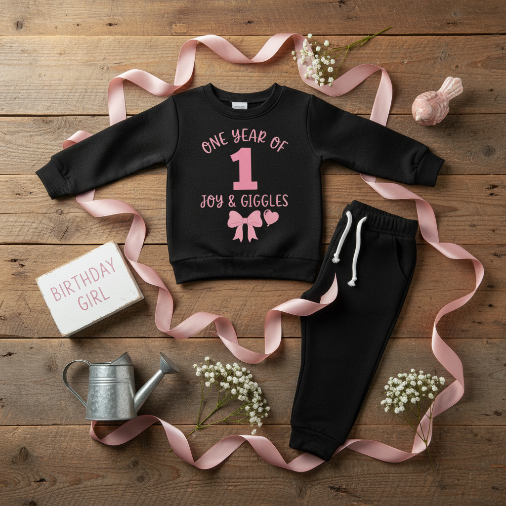 One Year of Joy & Giggles Birthday Sweatsuit Set