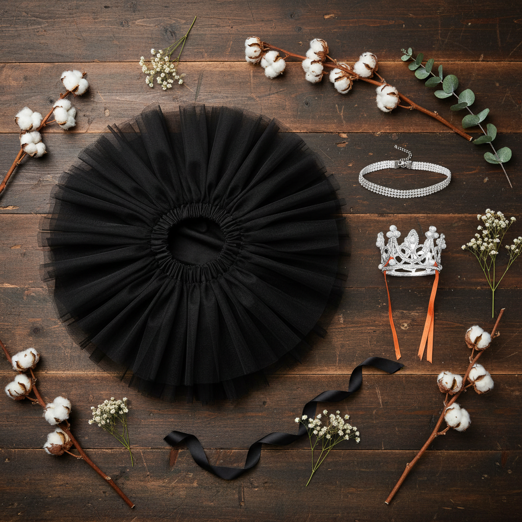 3pc Princess Porch Goose Outfit – Black Tutu, Crown & Rhinestone Necklace (Fits 17"–23" Porch Goose)