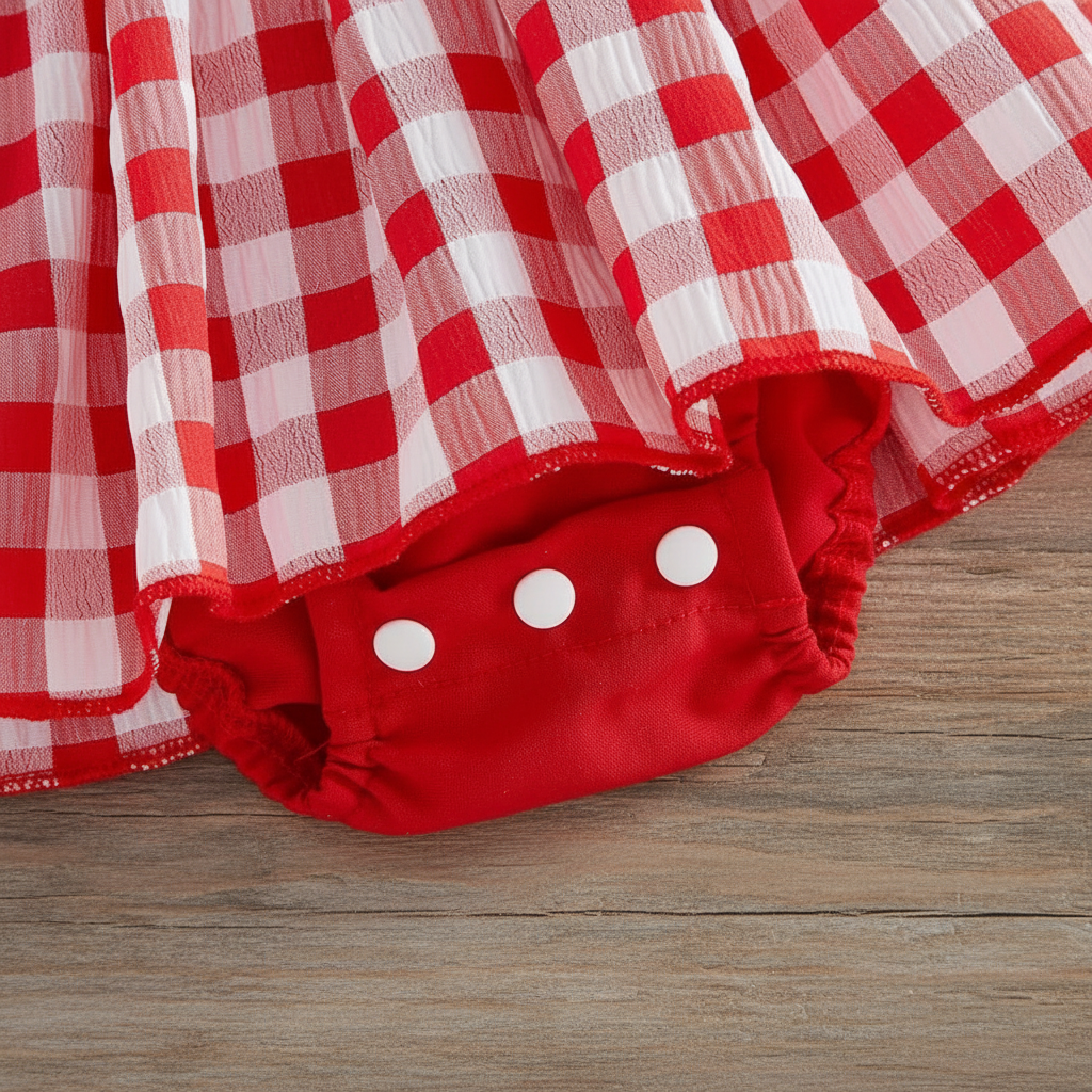 Strawberry Gingham Romper Dress with Mini Purse