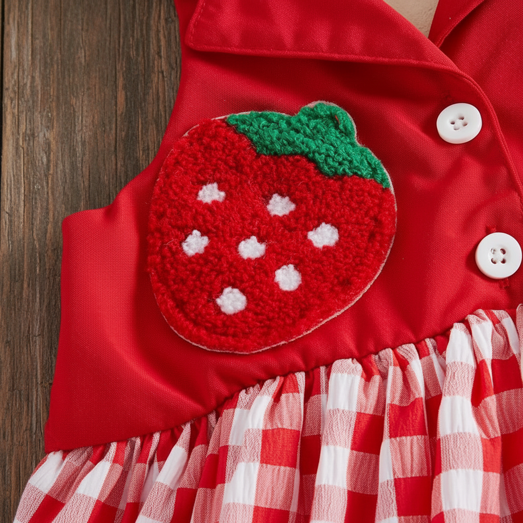 Strawberry Gingham Romper Dress with Mini Purse