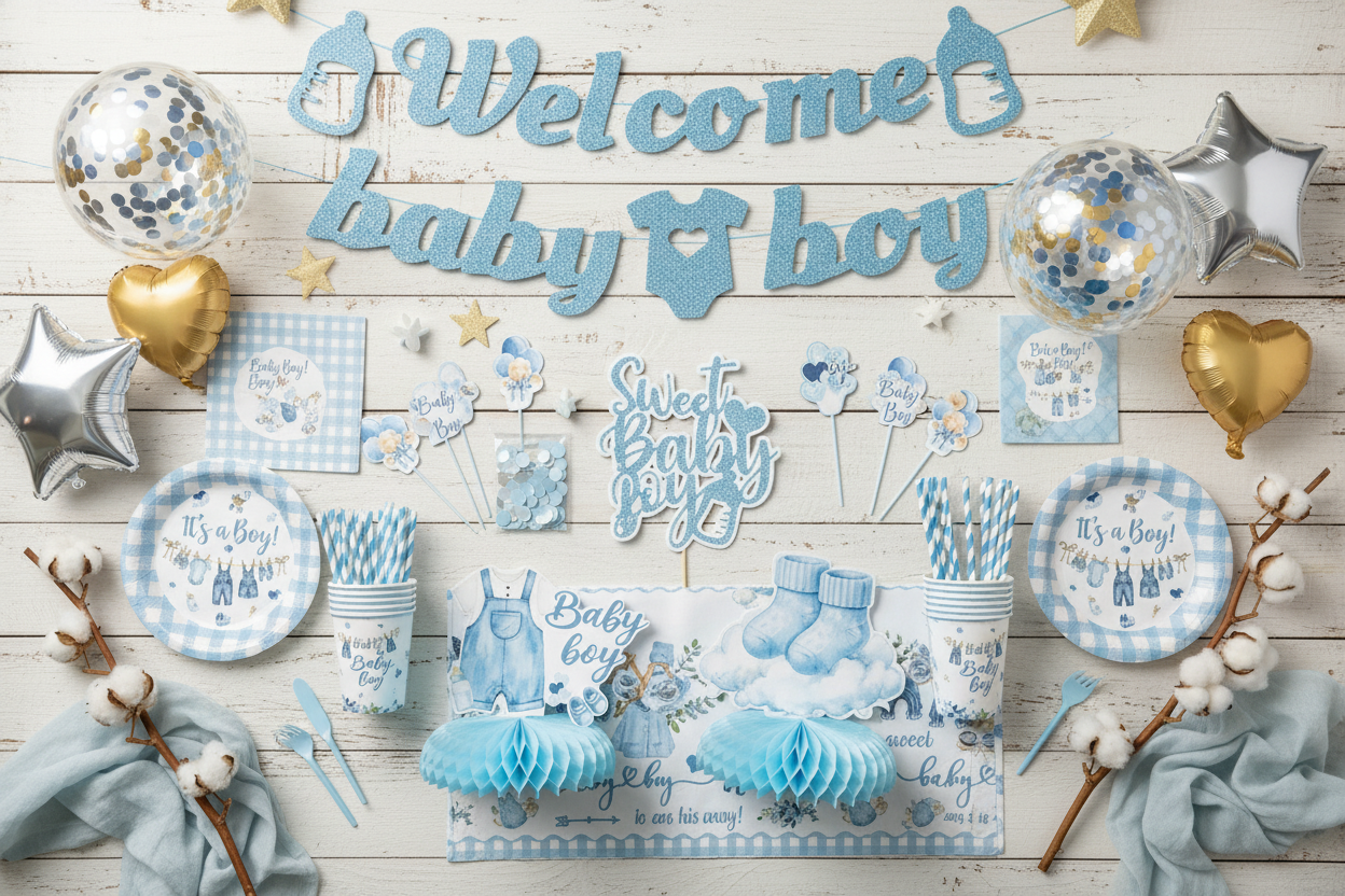 Blue Jean Baby Boy Baby Shower Decor Set