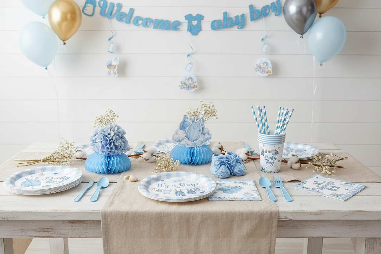 Blue Jean Baby Boy Baby Shower Decor Set